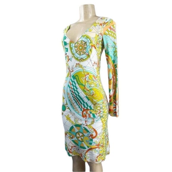 EMILIO PUCCI V-Neck Abstract Print Long Sleeve Shift Mini Dress Size IT38 - Picture 10 of 15